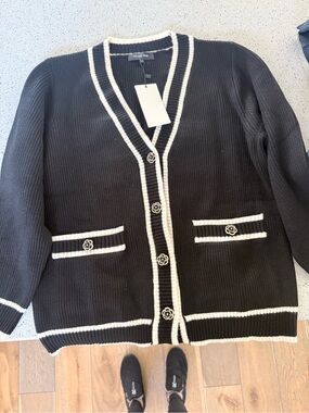 Noli Black Cardigan with Cream Trim
